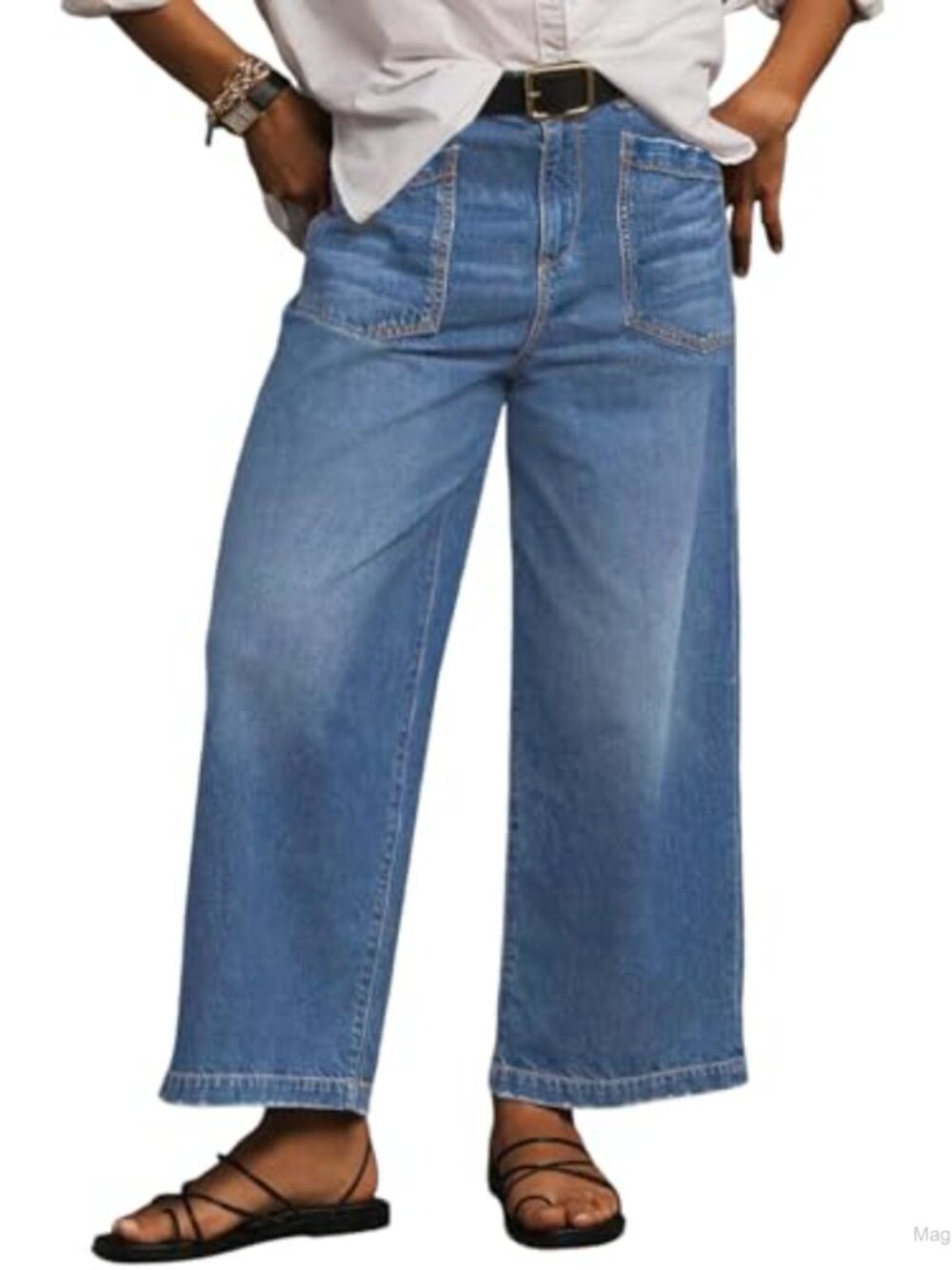 Plus Size High Waisted Wide Leg Jeans Stretchy Baggy Denim Pants with Pockets